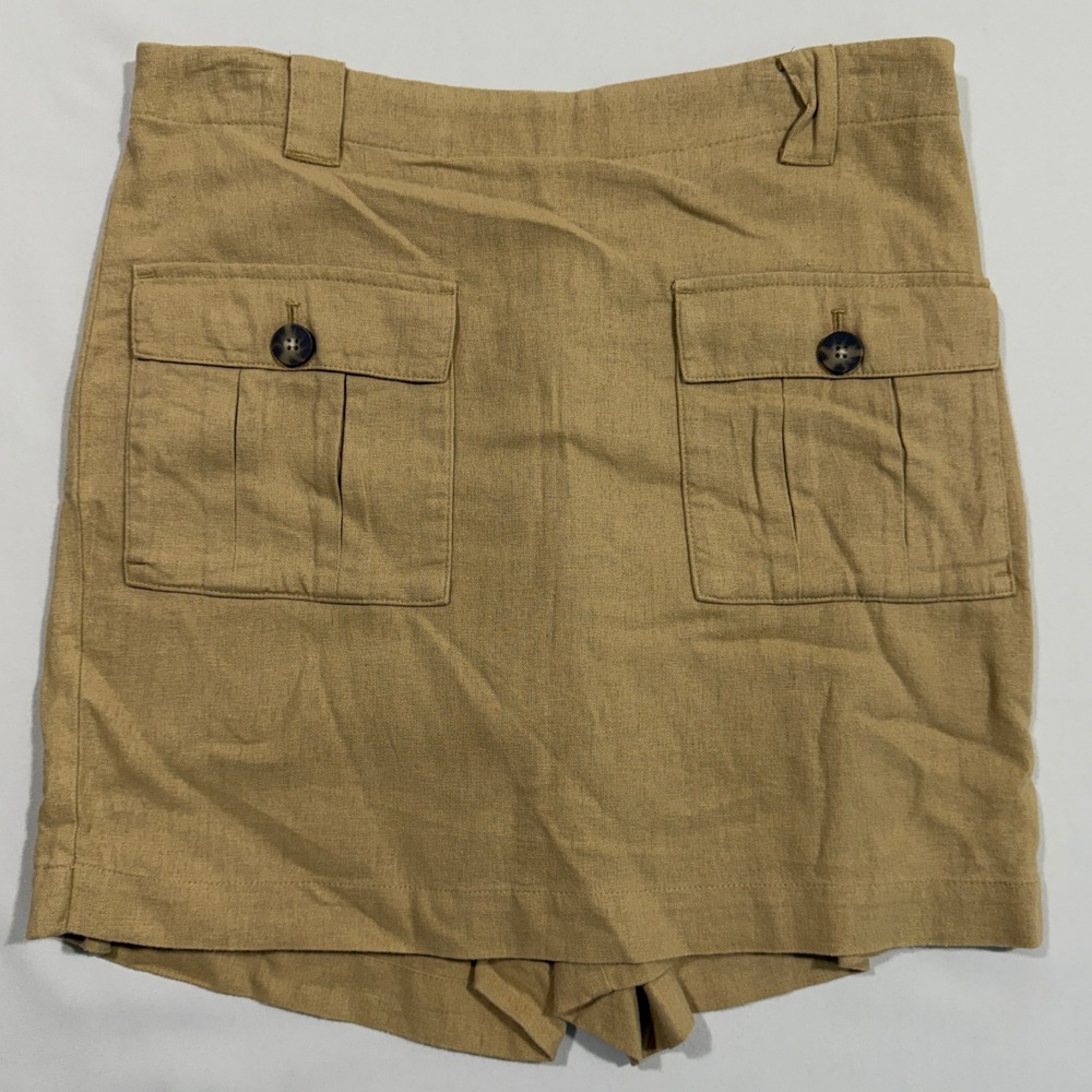 J. Jill Linen Blend Skort Women's S Tan Utility Cargo High Waist Coastal Casual